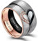 YEOVIBL Personalized Couples Ring Set for His & Hers Engraved Rings Real Love Promise Ring Stainless Steel Engagement Wedding Rings Band Set for Men and Women, 6mm (Black+Rose Gold(2pcs))