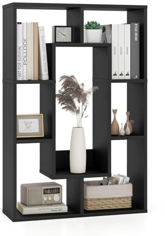 COSTWAY Bücherregal mit 7 Fächern, Standregal, Raumteiler Regal, Würfelregal mit Kippschutz, Aufbewahrungsregal für Wohnzimmer, Arbeitszimmer, Büro (schwarz,60 x 20 x 90 cm)
