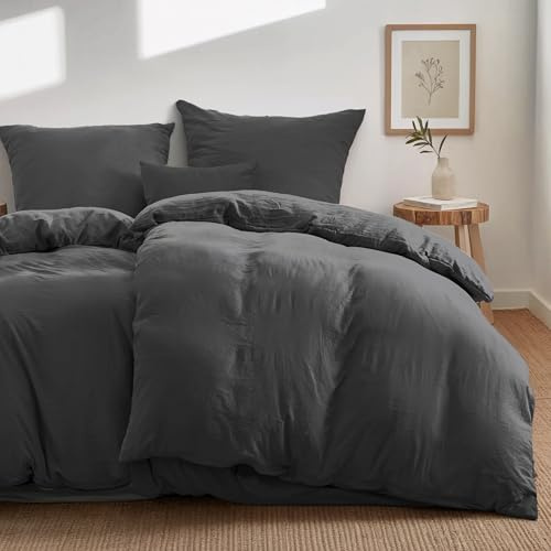 Dreamzie Bettwäsche-Set 135x200 aus Baumwoll-Perkal – Dunkelgrau – Bettbezug 135x200 und 2X Kissenbezug 80x80 cm – Oeko-Tex Zertifiziert