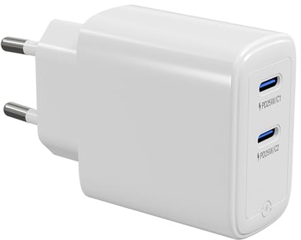 USB C Ladegerät 25W+25W, 2-Port USB-C Netzteil PPS Schnellladegerät PD Charger für iPhone 16 Pro Max Plus/ 15 14 Pro Max 13 12, Samsung Galaxy S25 S24 S23 A56 A36 A26 A16, Pixel, Steam Deck