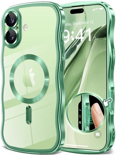 GVIEWIN for iPhone 17 Case 6.3 2025 Magnetic Electroplated Wavy Frame TPU | Compatible with MagSafe,Full Camera Protection,Military Grade Shockproof,Non-Yellowing,Bumper,Slim,Anti-Scratch,Light Green
