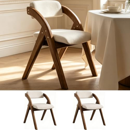 Holz Essstühle, Klappstühle mit Polstern, Bürostühle Hocker Wohnzimmer, frei montierbarer Klappstühle für die Küche,Walnut color-2PCS