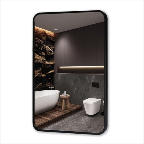 MIQU black bathroom mirror - 80x60cm rectangular wall mirror for bathroom, hallway, living room or bedroom, Horizontal/Vertical