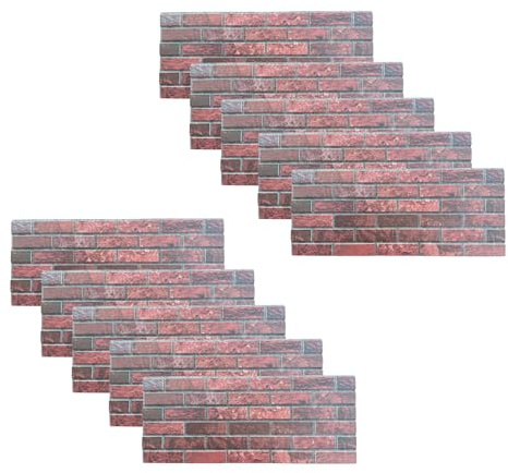 WOLDECOR 3D Brick Effect Wallpaper, Self Adhesive Wall Panels, Rustic Brick Peel and Stick Wallpaper, Stone Look Polystyrene Wall Panels for Kitchen, Bedroom, Living Room (50x100cm, Red, 10PCS)
