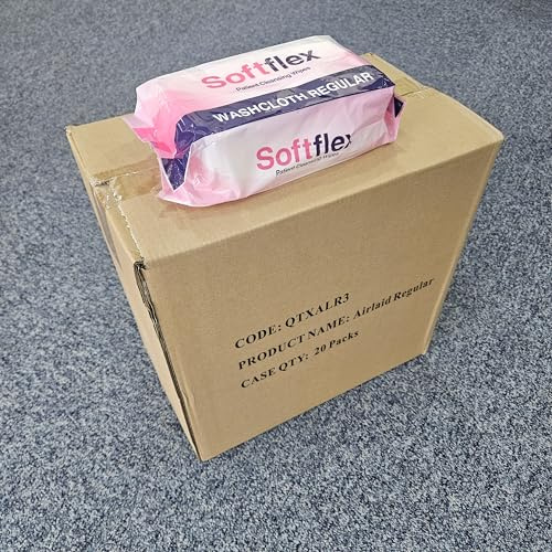Bulk Buy Softflex Washcloth Regular Patient Cleansing Dry Wipes - 27cm x 19.5cm for Home Hospital or Care Home 1000 or 4000 Wipe Multipack case Quantities (20 Packs of 50 Wipes)