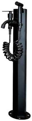 Outdoor 23.6'' Stainless Steel Hexagonal Vertical Garden Water Column Outdoor Freestanding Hose Stand with Antifreeze Faucet & Spray Pipe Spigot