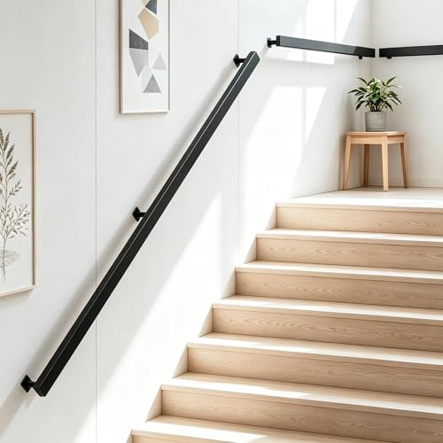 YUODIJIO Pasamanos Escalera con Accesorios, 60-600CM, Pasamanos para Las Escaleras de Hierro Forjado, Negro, Barandilla Escalera para Interiores y Exteriores pared Loft Ancianos (100CM)