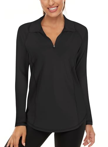 Akiooue Womens Long Sleeve 1/4 Zip Running Gym Tops Ladies Golf Shirts