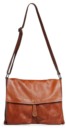Caspar Klassische Vintage Messenger Bag Leder Umhängetasche Cross Body Echtleder Handtasche - SIGNATURE LINE - Modell No.819 - Made in Italy, Farbe:cognac
