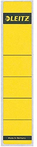 Leitz Rückenschild selbstklebend für Standard- und Hartpappe-Ordner, 10 Stück, 50 mm Rückenbreite, Kurzes und schmales Format, 39 x 192 mm, Papier, gelb, 16430015