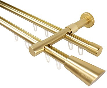 iso-design Gardinenstangen Innenlauf 2-läufig Farbe Messing matt, 20 mm Durchmesser, Wandmontage, Gardinenstangenkomplettset aus Metall mit Wandhaltern und Endstück Digo, 400 cm (2 x 200 cm)