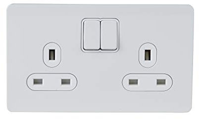 Schneider Electric GU3420WPW Ultimate Screwless Flat Plate, Switched Double Power Socket, Single Pole, Painted White with White Insert, 13 A, 2 Gangs