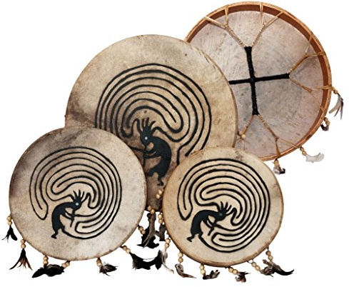 Schamanentrommel Bemalt Ø 30 cm Rund Indianer Federn Shaman Drum Goat Skin inkl. Stick