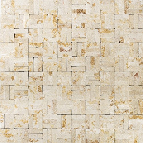 Mosaik Parkett Splitface sunny beige 3 D Marmor Naturstein Küche, Mosaikstein Format: 10x30x7-8 mm, Bogengröße: 300x300 mm, 10 Bögen