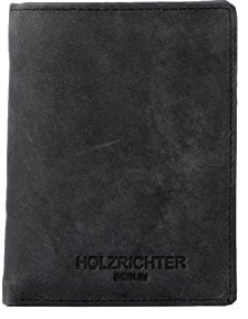 HOLZRICHTER Berlin - Große Herren Geldbörse aus Leder (No 1-4), 12,5x10x1 cm im Hochformat, Edles, Portemonnaie mit 12 Kartenfächer, 2 Einschubfächer und 1 Münzfach, Geldbeutel, Schwarz-Anthrazit