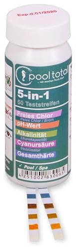5in1 Teststreifen freies Chlor Brom pH-Wert Alkalinität Cyansäure Gesamthärte - Für die schnelle und einfache Bestimmung der wichtigsten Parameter der Poolwasserpflege