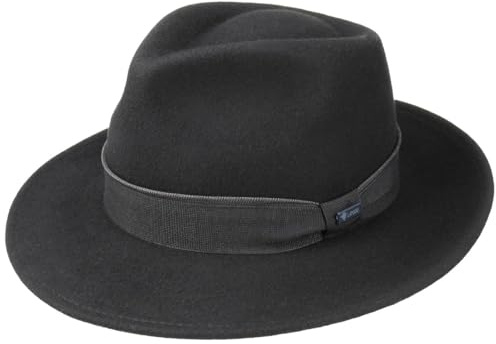 Lipodo Contrast Double Ribbon Bogart Wool Felt Fedora Made in Italy Men Autumn Winter Black
