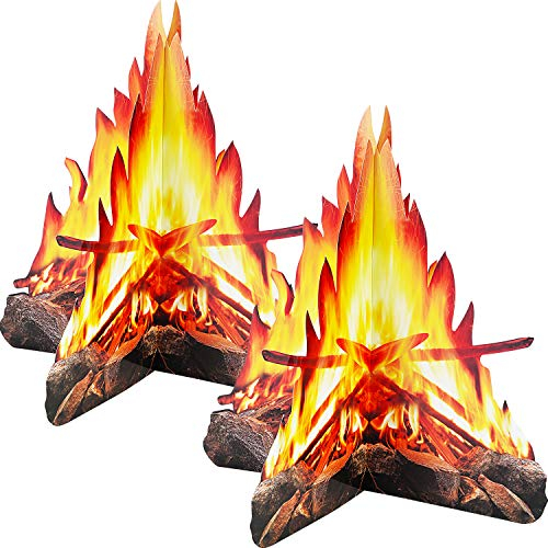 12 Pouces de Hauteur Feu Artificiel Papier de Flamme Fausse 3D Torche de Flamme au Centre de Feu de Camp en Carton Décoratif pour Décorations de Fête de Feu de Camp (2 Jeux Style B)