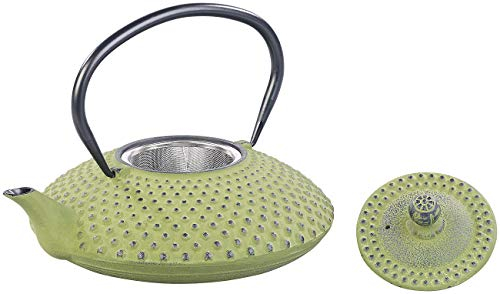 Rosenstein & Söhne Eisenguss-Teekanne: Asiatische Teekanne aus Gusseisen mit Edelstahl-Sieb, 1,25 l, olivgrün (Gussteekanne, Teegeschirr, Wasserkocher)