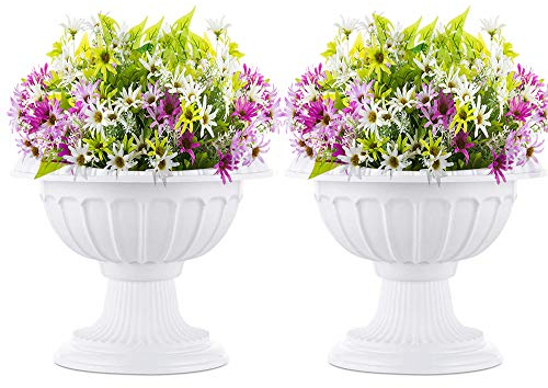 NUPTIO Lot de 2 Pots de Fleurs Classiques en Plastique de 26 cm de Hauteur pour Jardin, Porte de Porche, Blanc