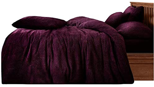 GC GAVENO CAVAILIA Teddy Duvet Set King Aubergine, Super Soft Fluffy Design, Cosy Warm Bedding, 3 Piece Cuddly Fleece Bedset, Easy Care DuvetCover Bedlinen, 1 Quilt Cover + 2 Pillow Cases