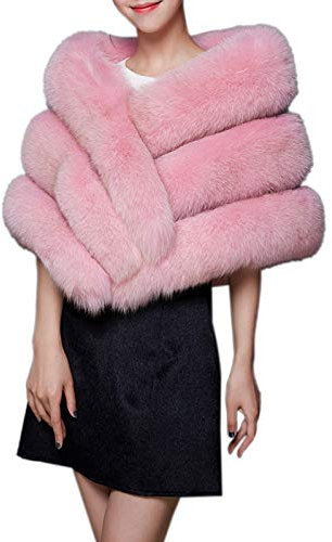 Elonglin Femmes Châle Wrap Fausse Fourrure Étole Cape pour Mariage Soirée d'Hiver écharpe Couvrante Rose