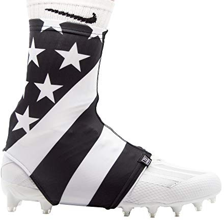 TD Spats mens Cleat Covers Premium Wraps For Football, Soccer, Field Hockey, Turf, Black/White American Flag, Large