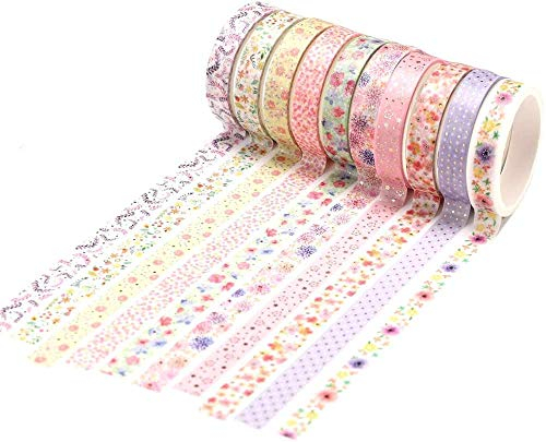 YUBX Dünne Gold Washi Tape Set Masking Tape Folie Klebeband Bunt für DIY Handwerk, Bullet Journals, Planer, Scrapbooking, Verpackung (Flower Theme)