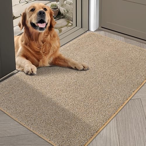 COSY HOMEER Nonslip Door Mats Indoor, 80 x 120cm Washable Dirt Trapper Welcome Front Doormat for Entryway Room Hallway, Absorbent Indoor Floor Mat for Muddy Shoes & Pets and Dogs, Beige