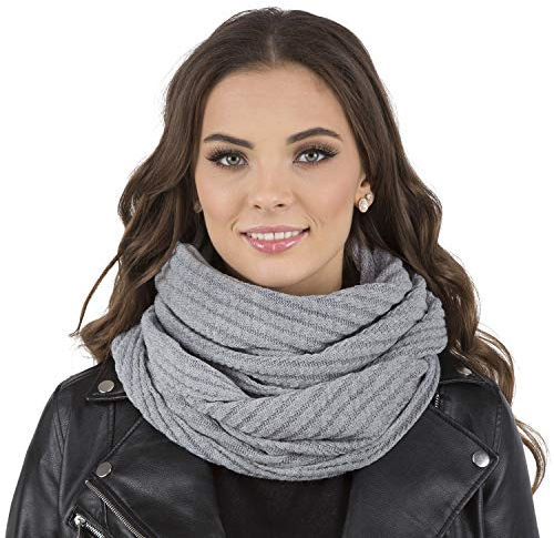 VIVISENCE Damen Winter Loop Schal Aus Modischer Gemütlich Wärmendem Garn Doppelt Um Den Hals Tragbar Wintertage Frauen Elegante Und Sportliche Outfits Winter Herbst Modell, Hellgrau,Einheitsgröße