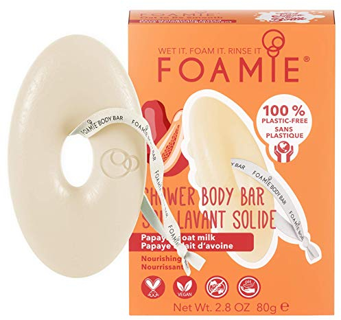 Foamie Gel de ducha 2 en 1 solido para todo tipo de piel Con papaya y leche de avena que hidrata intensamente la piel 100% vegano y sin plástico 80 g