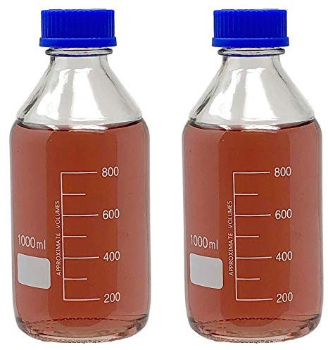 1000ml Glass Round Media Storage Bottles with GL45 Screw Cap, Borosilicate Glass, Heavy Duty, Karter Scirentific (Pack of 2)