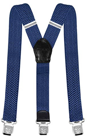 Decalen Hosenträger für Herren Breit 4 cm mit sehr Starken 3 Metall Clip Lang Einheitsgröße für Männer Einstellbar und Elastisch Y Style (Blau)
