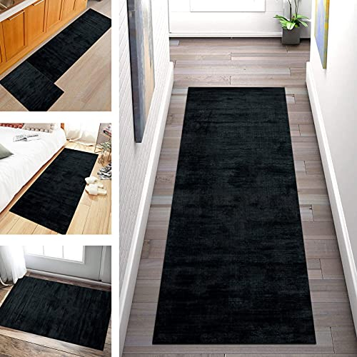SGLGSTORE Teppich Läufer Flur rutschfest Schwarz Grün Küchenläufer Abstrakt, Modern Korridor Teppichläufer Waschbar Schlafzimmer Wohnzimmer Küchenbodenmatte Breite 60cm/ 70cm/ 80cm/ 90cm/ 100cm