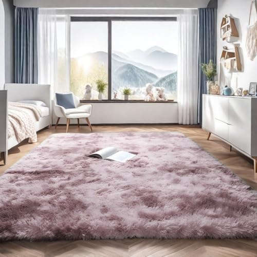 Moelleux Tapis Chambre Moelleux Tapis Décoratif Moderne pour Salon Grand Couloir Tapis Peluche Doux Moelleux Salon Chambre (120x160cm, Violet + Rose)