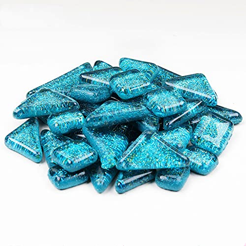200g Glasmosaik-Fliesen Glitzerkristall Quadrat und Dreieck Mosaiksteine Glasstücke, Glasfliesen Glassteine für Basteln, Haus Deko(Pfauengrün)