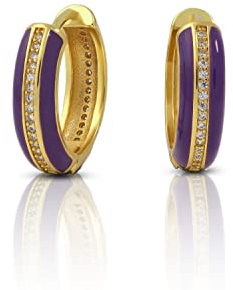 Damen Zarte Ohrringe Creolen mit Emaille und Zirkonia vergoldet 18K Klappcreolen Ohrringe Mädchen Modische Leichte Ohrringe Hypoallergene Huggie Ohrringe Modeschmuck für Frauen und Mädchen (Lily)