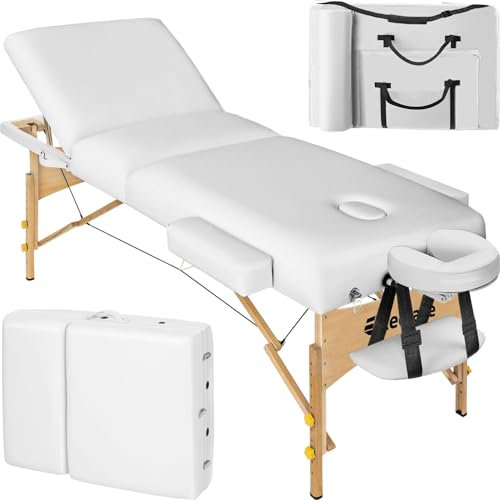 TecTake Table de Massage Pliante, Rembourrage 7,5 cm, Table esthetique avec Repose Bras et Appui tête Ergonomique, Housse de Transport Incluse - Blanc