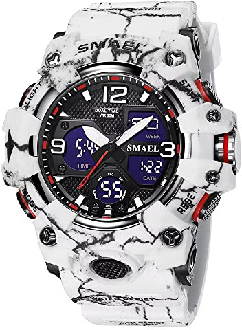 SMAEL Herren-Armbanduhr, Militär, Outdoor, wasserdicht, Sport-Armbanduhr, Datum, Multifunktions-LED-Wecker, Stoppuhr, digitale Uhren für Herren, 8008 Camo White, Large Face, Digital