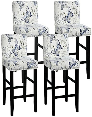 FANSU Barhocker Stuhlhussen mit Rückenlehne, Stretch Stuhlbezug Esszimmerstuhlbezüge Sitzbezug Abnehmbar Waschbar für Küchen Hochstühle Barhocker Höhenverstellbar (Beiger Schmetterling,4er Set)