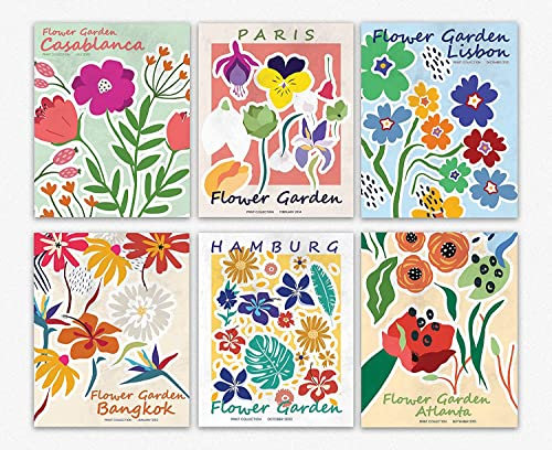 Flower Market Poster Preppy Premium Poster Set OHNE Bilderrahmen/Set of 6 Wall Art Trendy Wall Decor Preppy Stuff Art, Stilvolle Poster Collagen mit passenden Bilder als Wanddeko (20cm x 25cm)