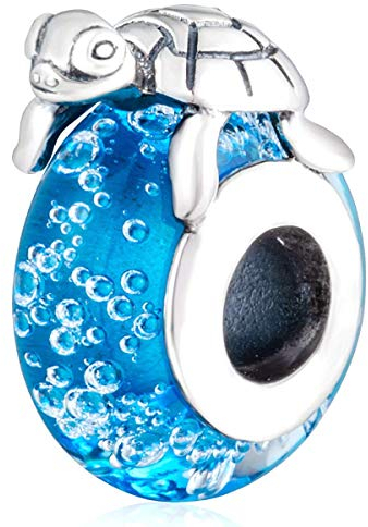 Meeresschildkröte Charms, 925 Sterling Silber Sea Turtle auf blauem Murano Glas Perle, Hawaii Ozean Schildkröte Charms passen Pandora Sommer Ocean Armband, Geschenke für Valentinstag/Weihnachten