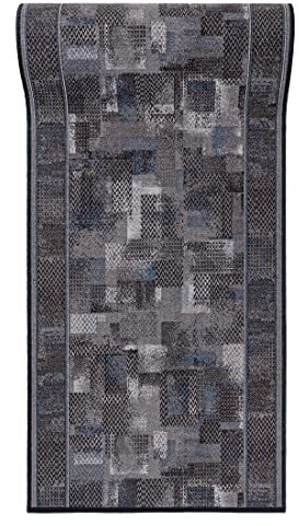 Mazovia rutschfest Teppich Läufer Flur - Modern Geometrische Muster Teppichläufer - Kurzflor Flurläufer für Vorzimmer, Schlafzimmer, Küche - ÖKO-TEX Zertifiziert - Meterware Grau - 100 x 750 cm