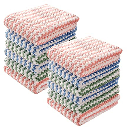 Jasni Kitchen Dish Towels Dishcloths Set Super Absorbent Microfiber Non Stick Oil Dirt Thickening Towels for Washing Dishes Rags for Drying Dishes Kitchen Wash Cleaning Cloth Towel (9.8''12 pack)