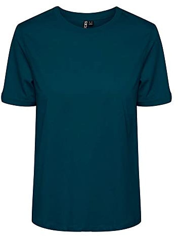 PIECES Pcria Ss Fold Up Solid Tee Noos Bc Femme T-shirt, Reflecting Pond, M