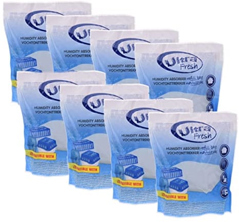 8 paquetes de 450 g para deshumidificadores Ultra Fresh – Recarga para deshumidificadores de habitación, paquete de relleno, granulado blanco