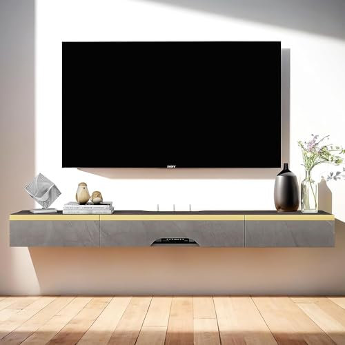 Pmnianhua Mueble de TV para colgar, armario de TV, tablero bajo, moderno armario de TV, estantería de pared multimedia, dormitorio y oficina (150 cm, gris oscuro)