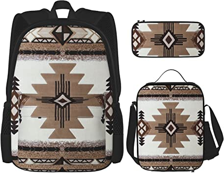 CARRDKDK Dampfzug bedruckter Rucksack, 3-teiliges Set, Schultaschen, Büchertasche mit Lunchbox und Federmäppchen, Set für Jungen und Mädchen, Indianer, Einheitsgröße