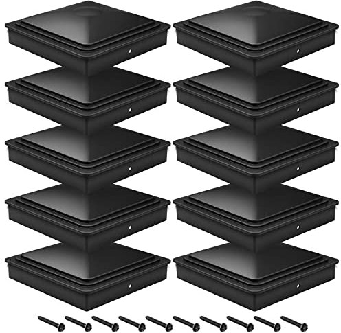 Delixike 10 Stück Zaun Pfosten Kappen, Pfostenkappen 10x10cm Deck Pfosten Plastikkappen mit freien Schrauben,Kunststoff wasserdicht schützen Holzpfosten Rott Proof und Anti-Cracking