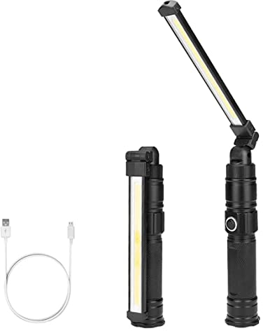 Ultra Bright Rotating Torch, Folding COB LED Portable Inspection Work Flashlight with Magnet Base, USB Rechargeable Handheld Tough Aluminium Alloy Camping Hiking Outdoor DIY Light
